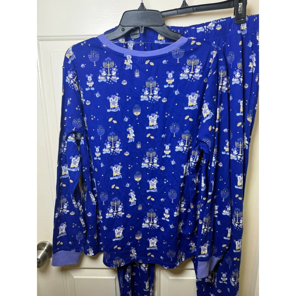 Disney Mickey Minnie Mouse Hanukkah Pajama Set XL Blue Menorah Dreidel Holiday